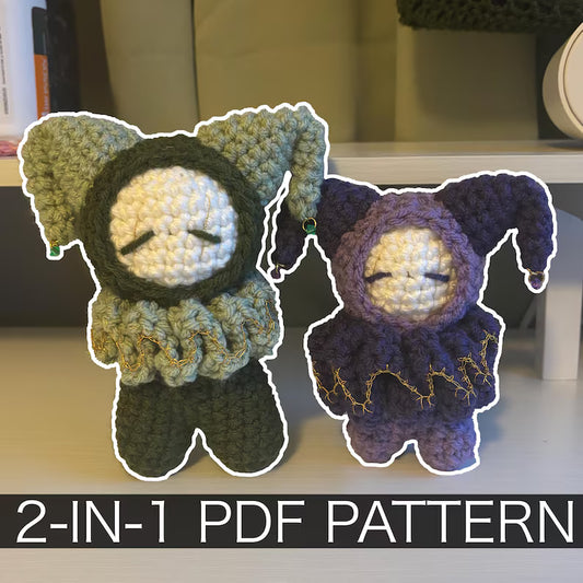 2-in-1 Crochet Pattern – Whimsical Jester/Clown Plushie in Standard and Mini – PDF Amigurumi Tutorial