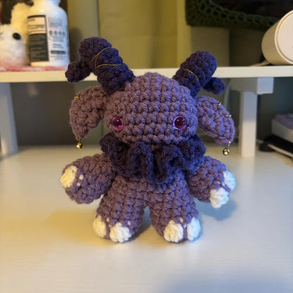 Gruhm the Baphotroll Crochet Plush in Purple – Gothic Fantasy Creature – Handmade Crochet Monster
