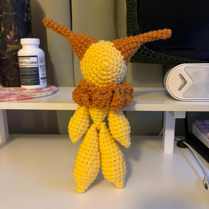Handmade Crochet Ragdoll Jester Plushie – Whimsical Amigurumi Clown Doll in Yellow and Orange