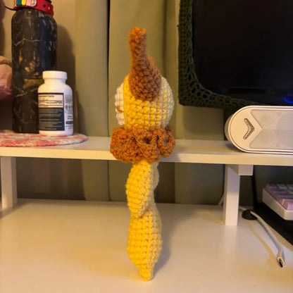 Handmade Crochet Ragdoll Jester Plushie – Whimsical Amigurumi Clown Doll in Yellow and Orange