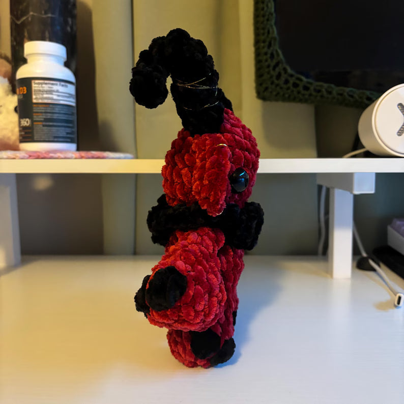 Giant Gruhm the Baphotroll Crochet Plush in Red and Black– Gothic Fantasy Creature – Handmade Crochet Monster