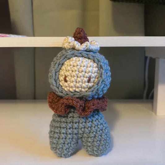 Handmade Crochet Jester Plushie – Whimsical Amigurumi Clown Doll in Blue and Red
