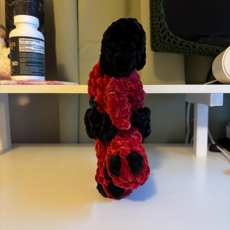 Giant Gruhm the Baphotroll Crochet Plush in Red and Black– Gothic Fantasy Creature – Handmade Crochet Monster