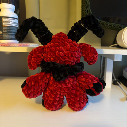 Giant Gruhm the Baphotroll Crochet Plush in Red and Black– Gothic Fantasy Creature – Handmade Crochet Monster