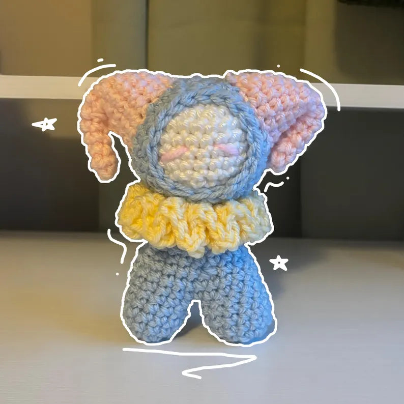 Handmade Crochet Jester Plushie – Whimsical Amigurumi Clown Doll in Pastel