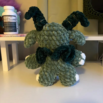 Giant Gruhm the Baphotroll Crochet Plush in Green – Gothic Fantasy Creature – Handmade Crochet Monster