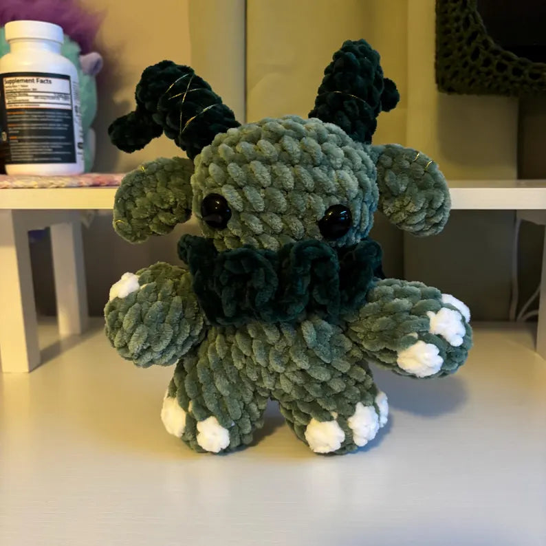 Giant Gruhm the Baphotroll Crochet Plush in Green – Gothic Fantasy Creature – Handmade Crochet Monster