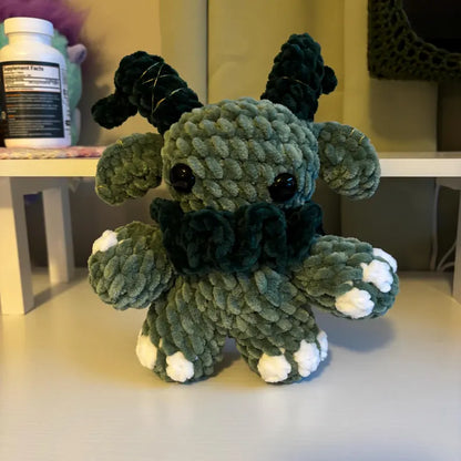 Giant Gruhm the Baphotroll Crochet Plush in Green – Gothic Fantasy Creature – Handmade Crochet Monster