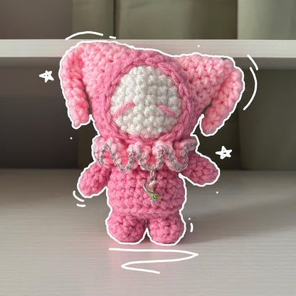 Handmade Crochet Stumpy Jester Plushie – Whimsical Amigurumi Clown Doll in Pink Moon