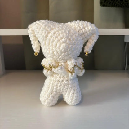 Handmade Crochet Jester Plushie – Whimsical Amigurumi Clown Doll in White