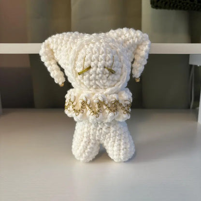 Handmade Crochet Jester Plushie – Whimsical Amigurumi Clown Doll in White