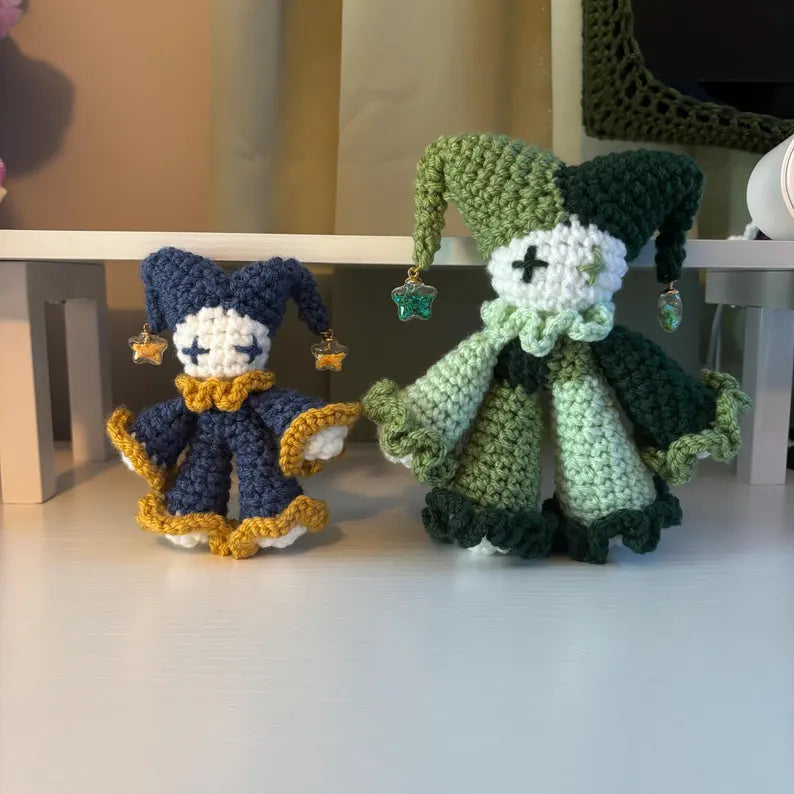 2-in-1 Crochet Pattern – Whimsical Jules the Jester Plushie in Standard and Mini – PDF Amigurumi Tutorial