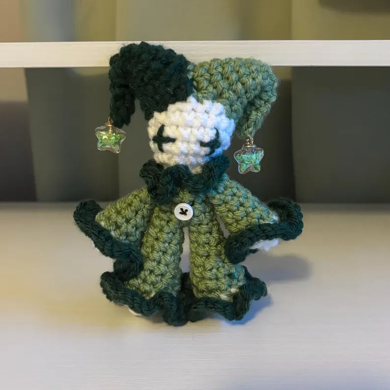 2-in-1 Crochet Pattern – Whimsical Jules the Jester Plushie in Standard and Mini – PDF Amigurumi Tutorial