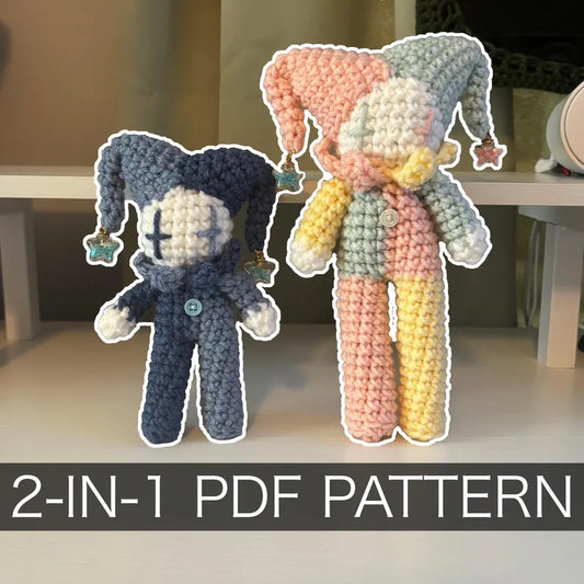 2-in-1 Crochet Pattern – Whimsical Tall Jester Plushie in Standard and Mini – PDF Amigurumi Tutorial