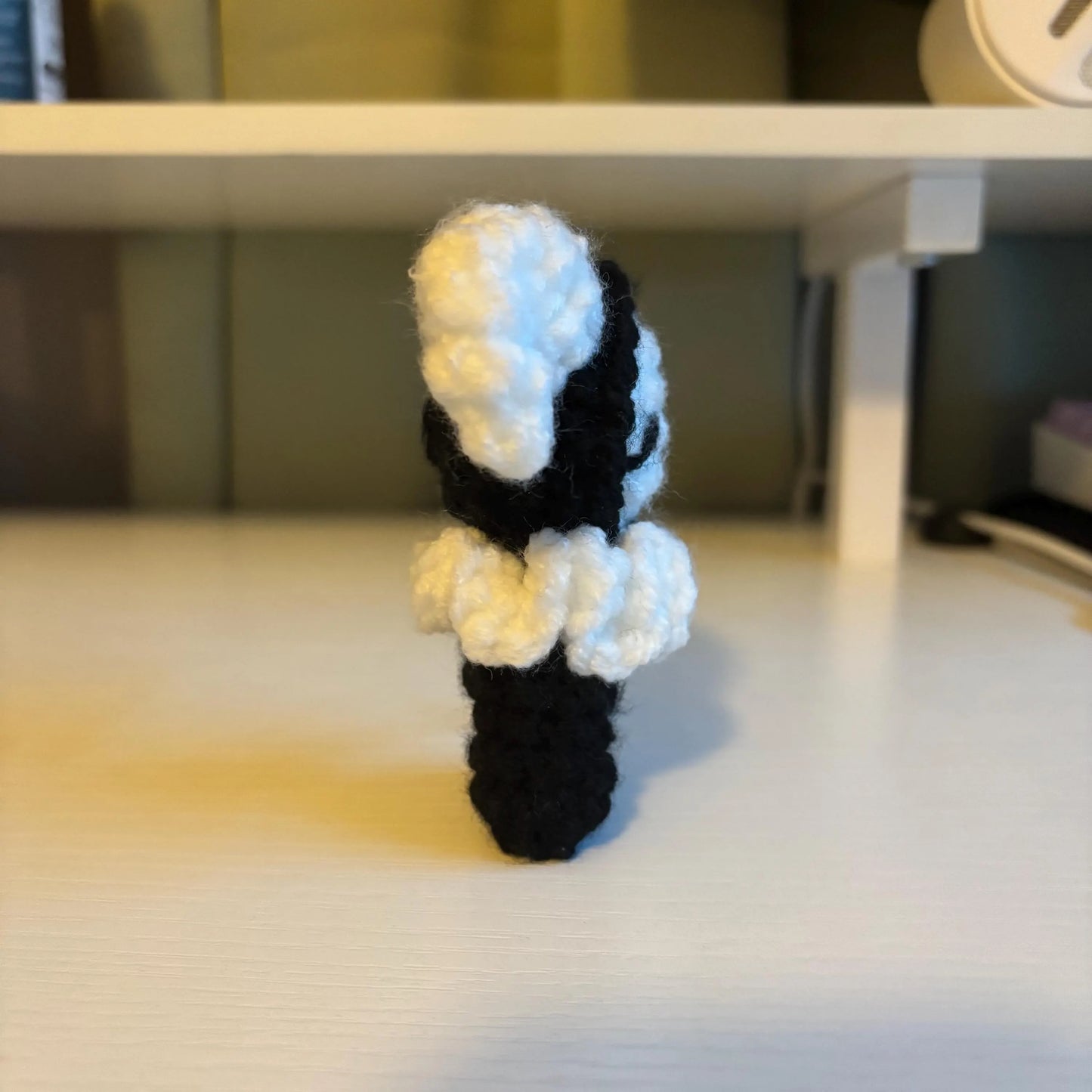 Handmade Mini Black and White Crochet Jester Plushie – Whimsical Amigurumi Clown Doll