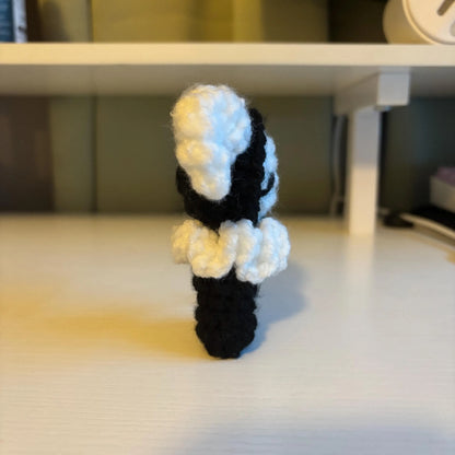 Handmade Mini Black and White Crochet Jester Plushie – Whimsical Amigurumi Clown Doll