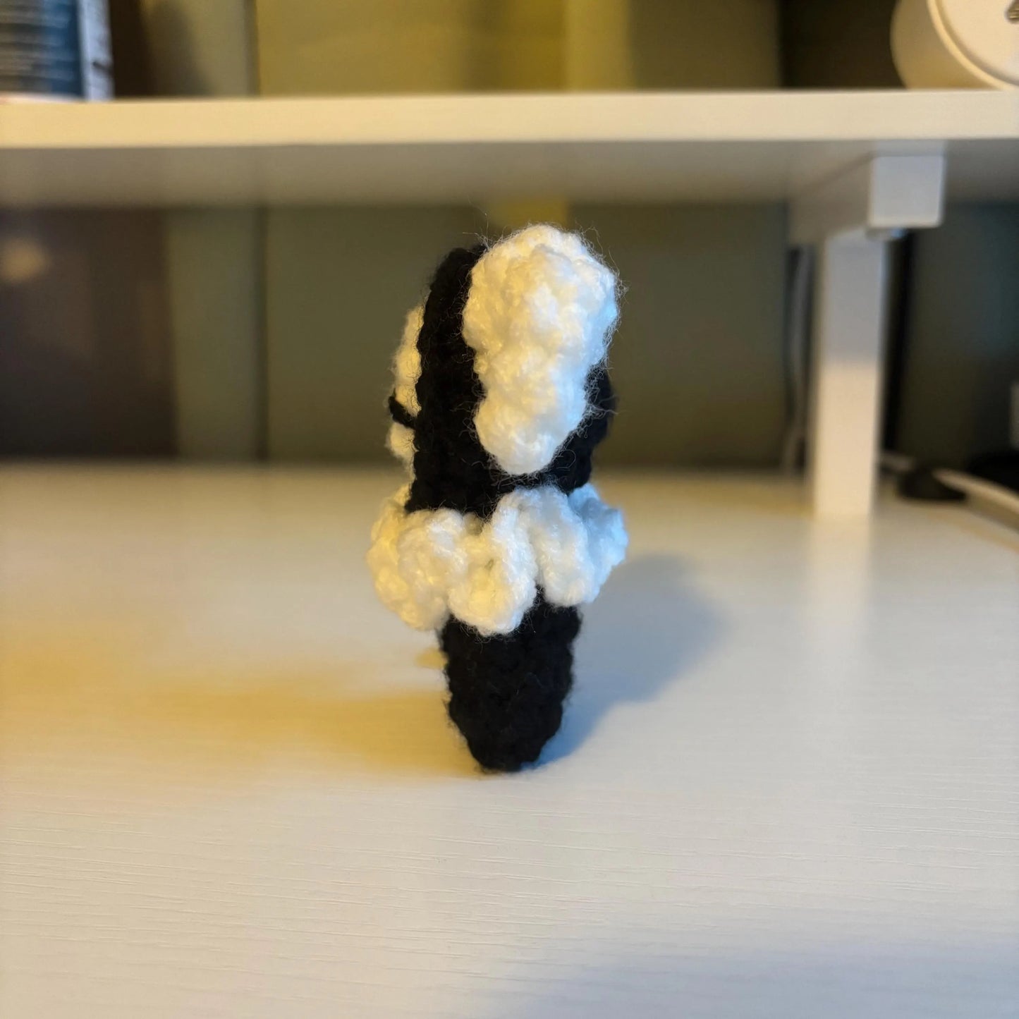 Handmade Mini Black and White Crochet Jester Plushie – Whimsical Amigurumi Clown Doll