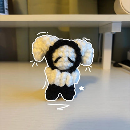 Handmade Mini Black and White Crochet Jester Plushie – Whimsical Amigurumi Clown Doll