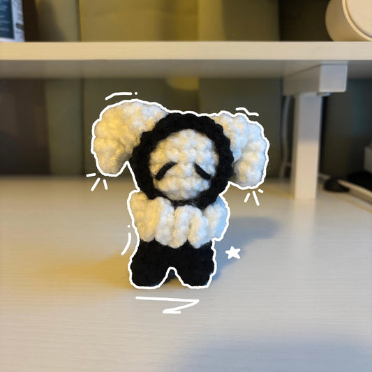 Handmade Mini Black and White Crochet Jester Plushie – Whimsical Amigurumi Clown Doll