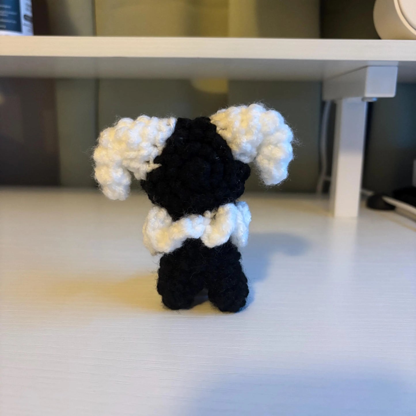 Handmade Mini Black and White Crochet Jester Plushie – Whimsical Amigurumi Clown Doll