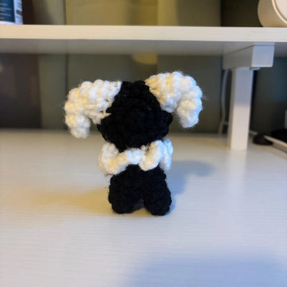 Handmade Mini Black and White Crochet Jester Plushie – Whimsical Amigurumi Clown Doll