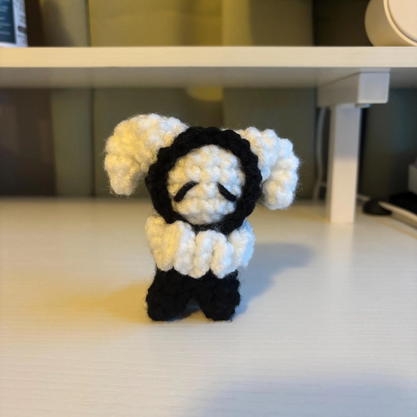 Handmade Mini Black and White Crochet Jester Plushie – Whimsical Amigurumi Clown Doll
