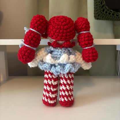 Handmade Crochet Clown Girl Plushie – Whimsical Amigurumi Clown Doll inspired by Wendy’s