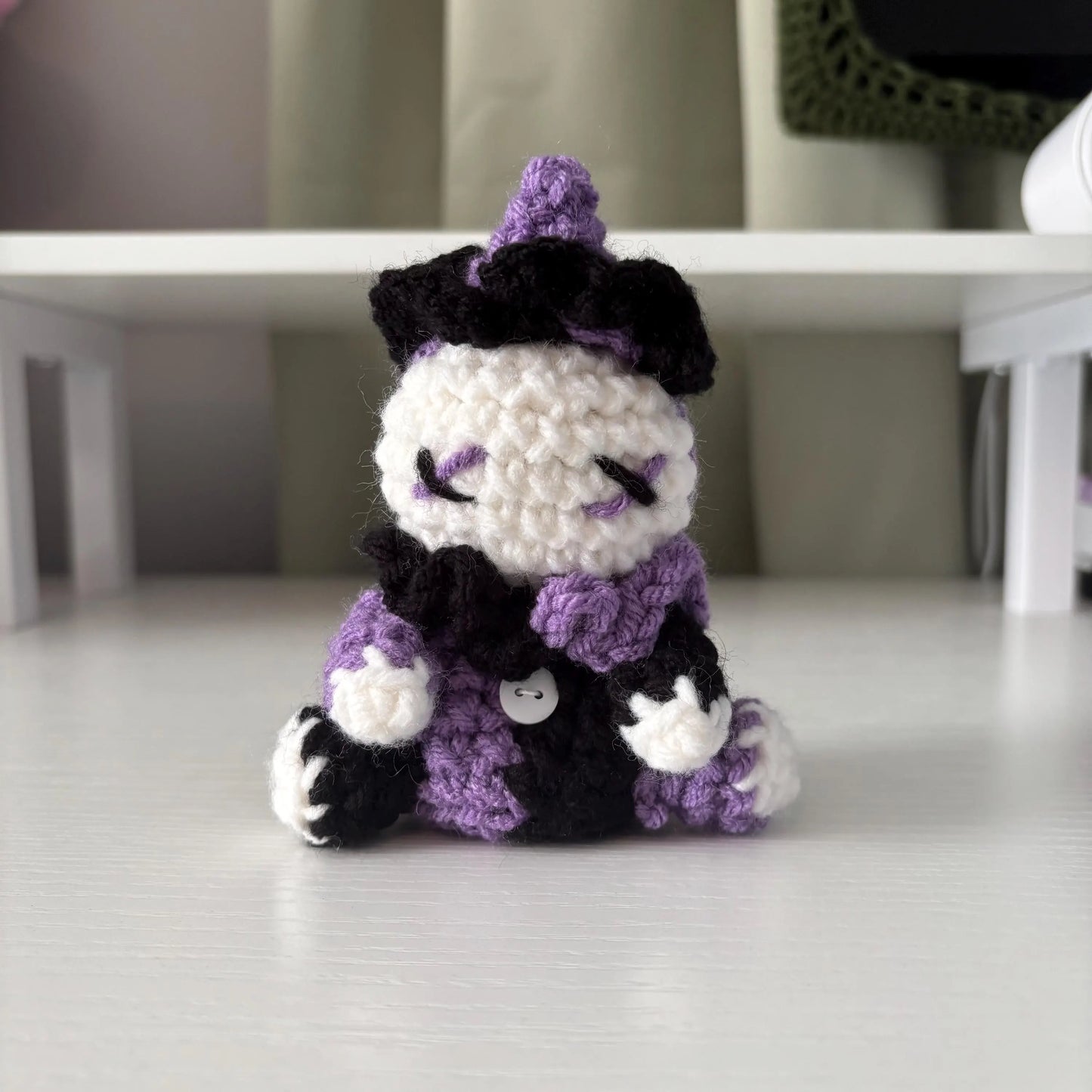 Handmade Crochet Clown Plushie – Whimsical Amigurumi Clown Doll in Black and Purple