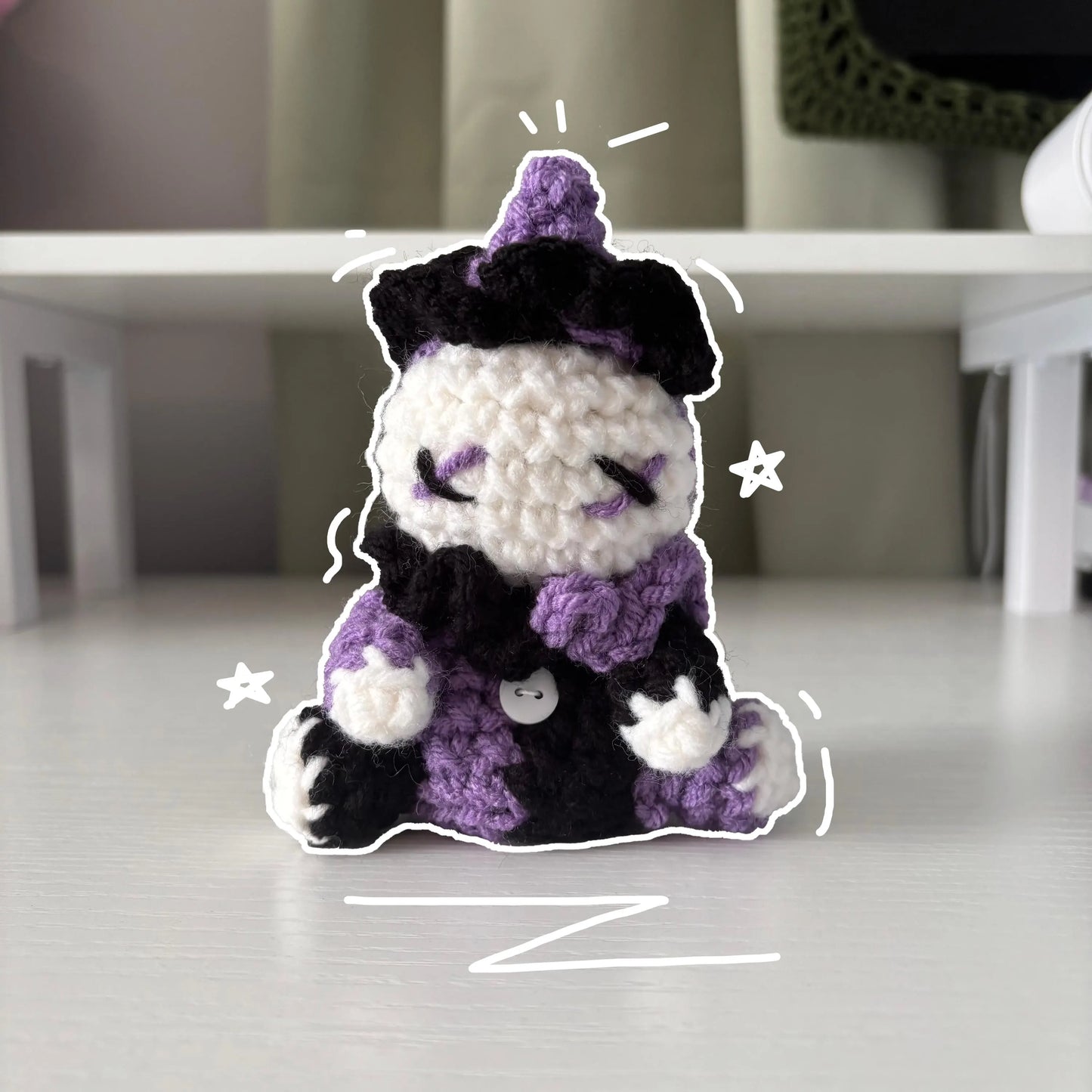 Handmade Crochet Clown Plushie – Whimsical Amigurumi Clown Doll in Black and Purple
