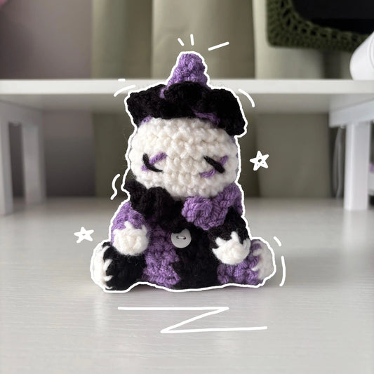 Handmade Crochet Clown Plushie – Whimsical Amigurumi Clown Doll in Black and Purple