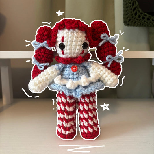 Handmade Crochet Clown Girl Plushie – Whimsical Amigurumi Clown Doll inspired by Wendy’s