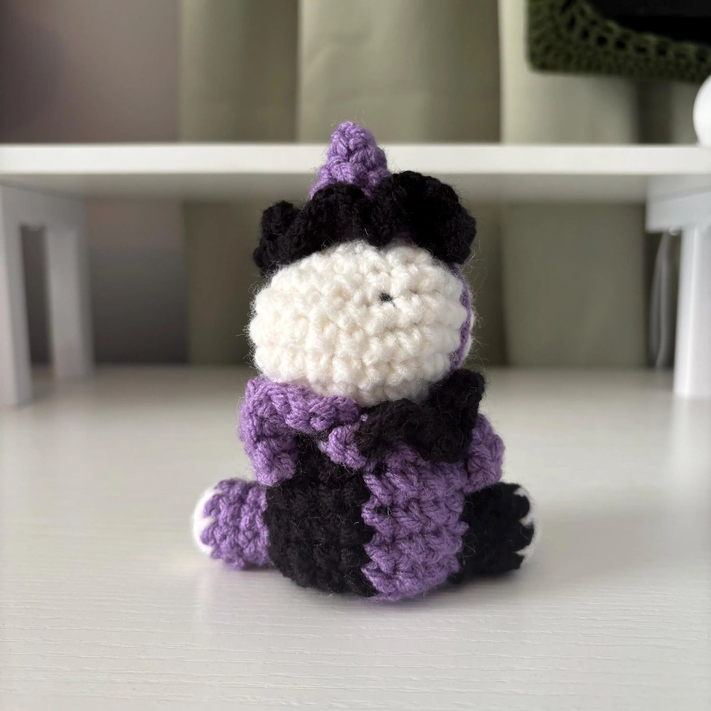 Handmade Crochet Clown Plushie – Whimsical Amigurumi Clown Doll in Black and Purple