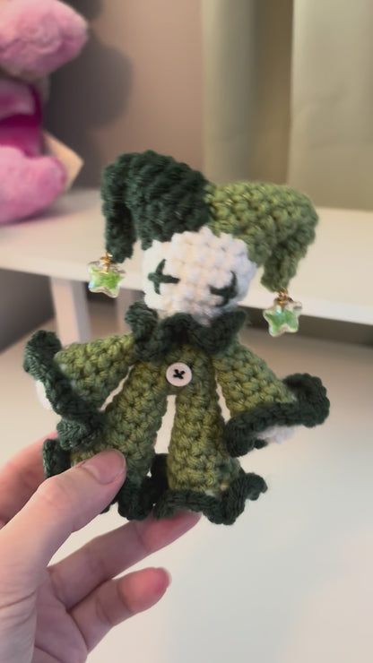 Handmade Crochet Baby Jules the Jester Plushie – Amigurumi Clown Doll in Green