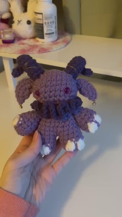 Gruhm the Baphotroll Crochet Plush in Purple – Gothic Fantasy Creature – Handmade Crochet Monster