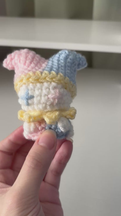 Handmade Crochet Baby Jester Plushie – Whimsical Amigurumi Clown Doll in Pastel