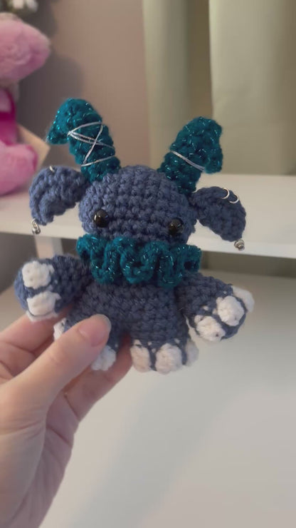 Gruhm the Baphotroll Crochet Plush in Blue – Gothic Fantasy Creature – Handmade Crochet Monster