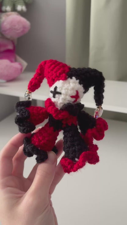 Handmade Crochet Baby Jules the Jester Plushie – Amigurumi Clown Doll in Black and Red
