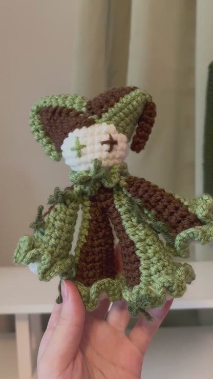 Handmade Crochet Jester Plushie – Whimsical Amigurumi Jester in Green and Brown