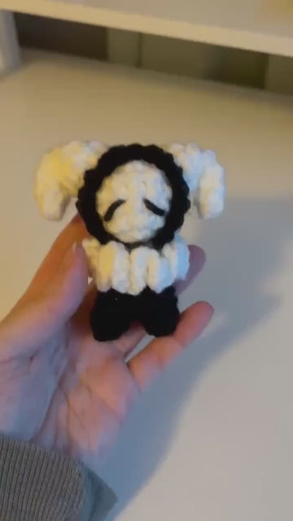 Handmade Mini Black and White Crochet Jester Plushie – Whimsical Amigurumi Clown Doll