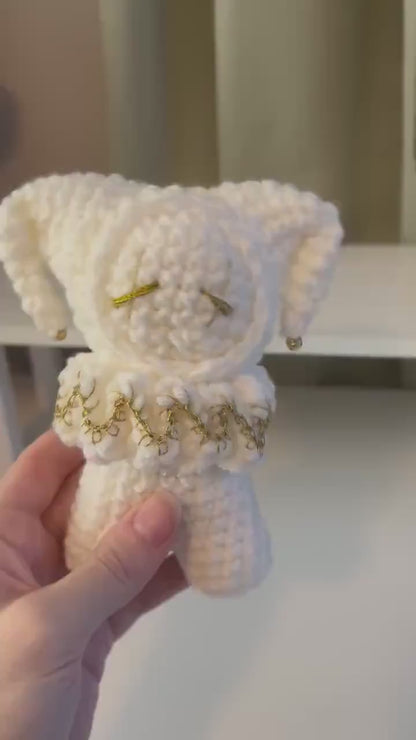 Handmade Crochet Jester Plushie – Whimsical Amigurumi Clown Doll in White