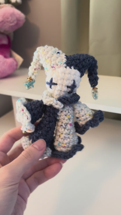 Handmade Crochet Baby Jules the Jester Plushie – Amigurumi Clown Doll in Blue