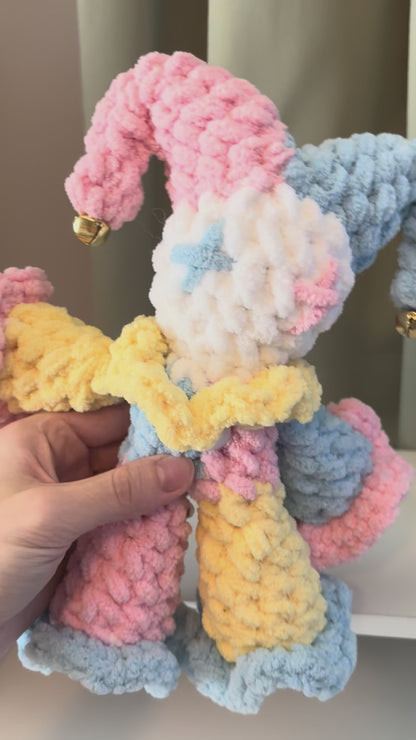 Handmade Crochet Baby Jules the Jester Plushie – Amigurumi Clown Doll in Pastel