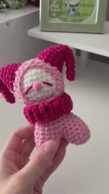 Handmade Crochet Jester Plushie – Whimsical Amigurumi Clown Doll in Pink