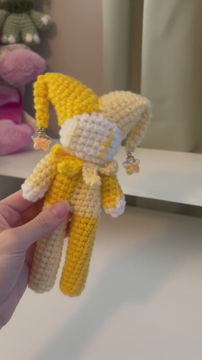 Handmade Crochet Jester Plushie – Amigurumi Clown Doll in Yellow