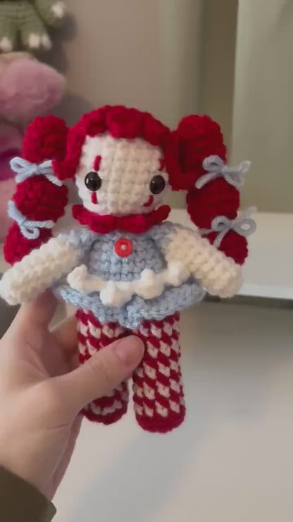 Handmade Crochet Clown Girl Plushie – Whimsical Amigurumi Clown Doll inspired by Wendy’s